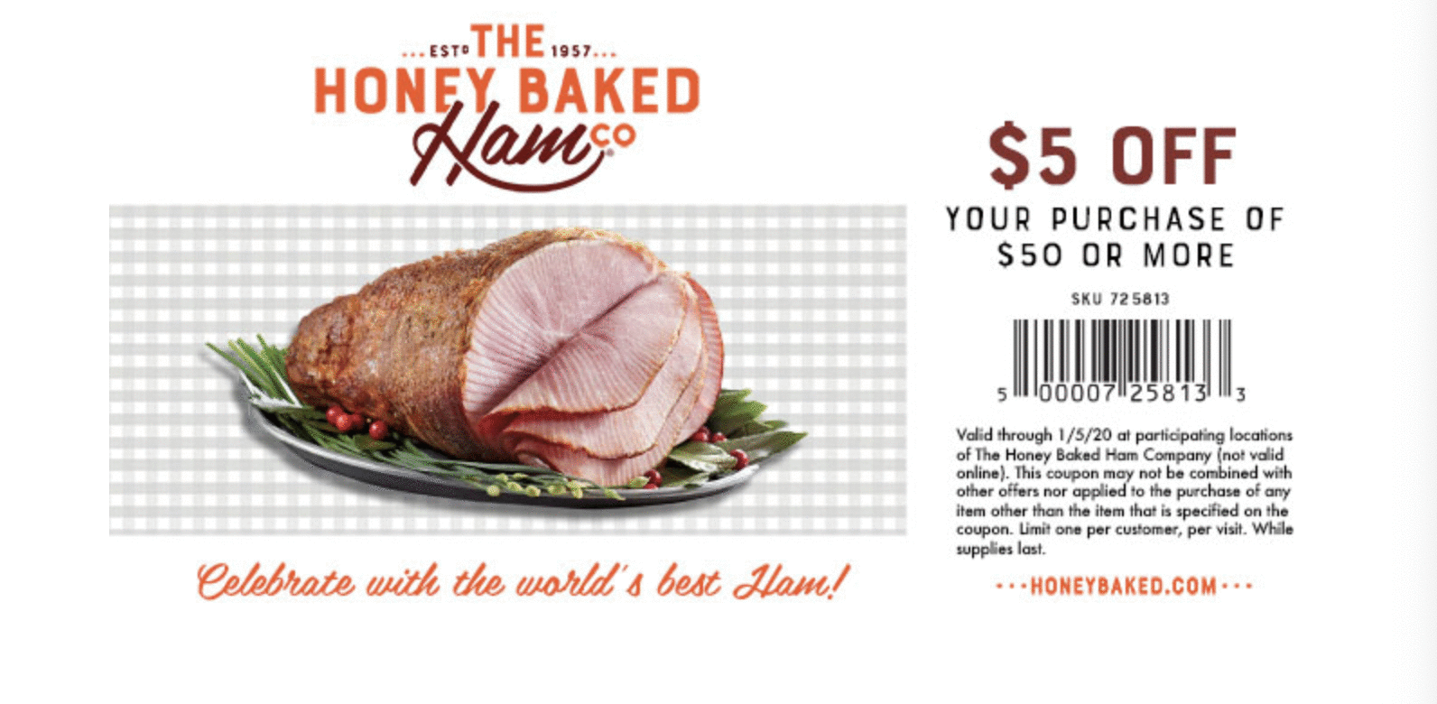 $5 OFF HoneyBaked Ham Coupons, Promo Codes December 2020