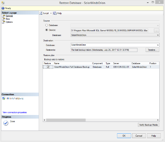 Back up and restore SQL database instance using a .BAK file