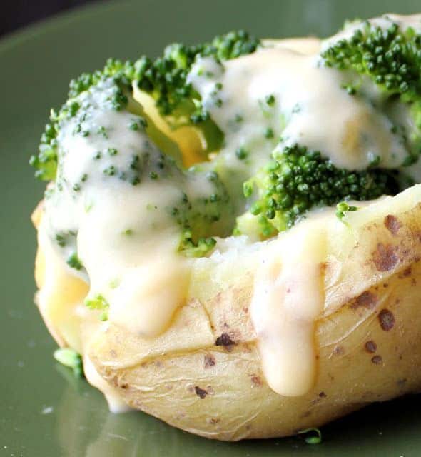 Baked Potatoes (Crock Pot) with Broccoli Cheddar Cheese Sauce