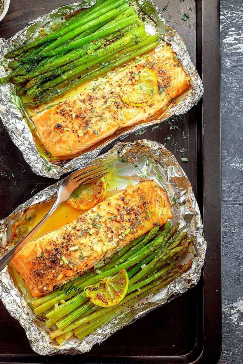 Baked Salmon and Asparagus in foil