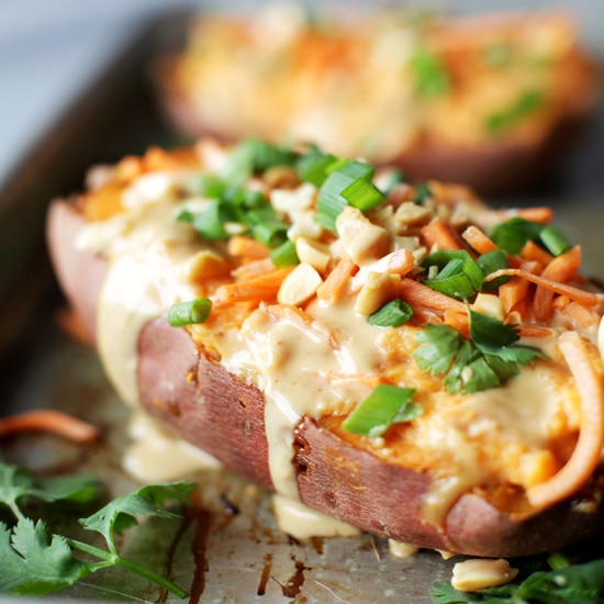 Baked sweet potatoes with Thai curry sauce