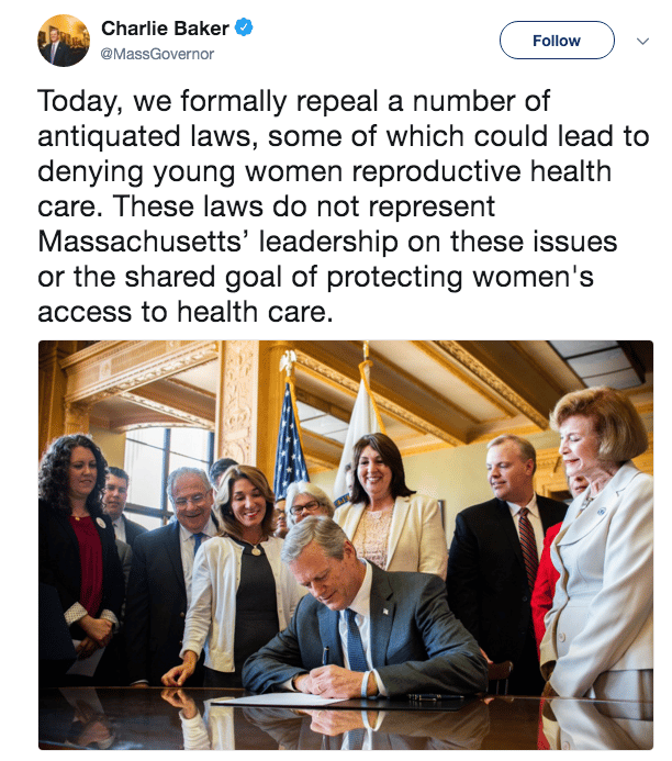 Baker signs NASTY Women Act, overturning archaic abortion ban in ...