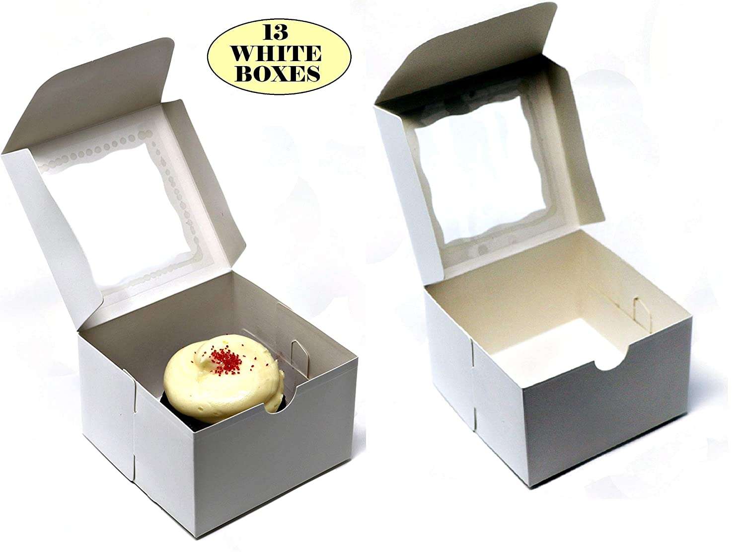 Bakery Box with Window. Pack of 13 White Cardboard 4â? x 4 ...