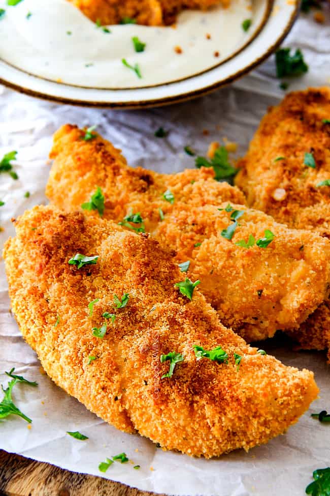 BEST EVER Baked Cheddar Ranch Chicken Tenders with Ranch Dip