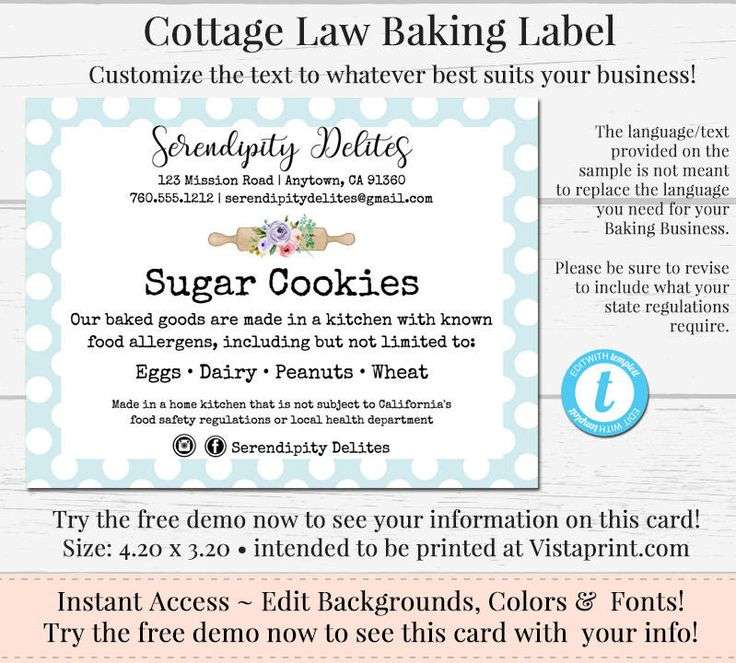 Cottage Law Label Bakers Label Cookie Product Label DIY