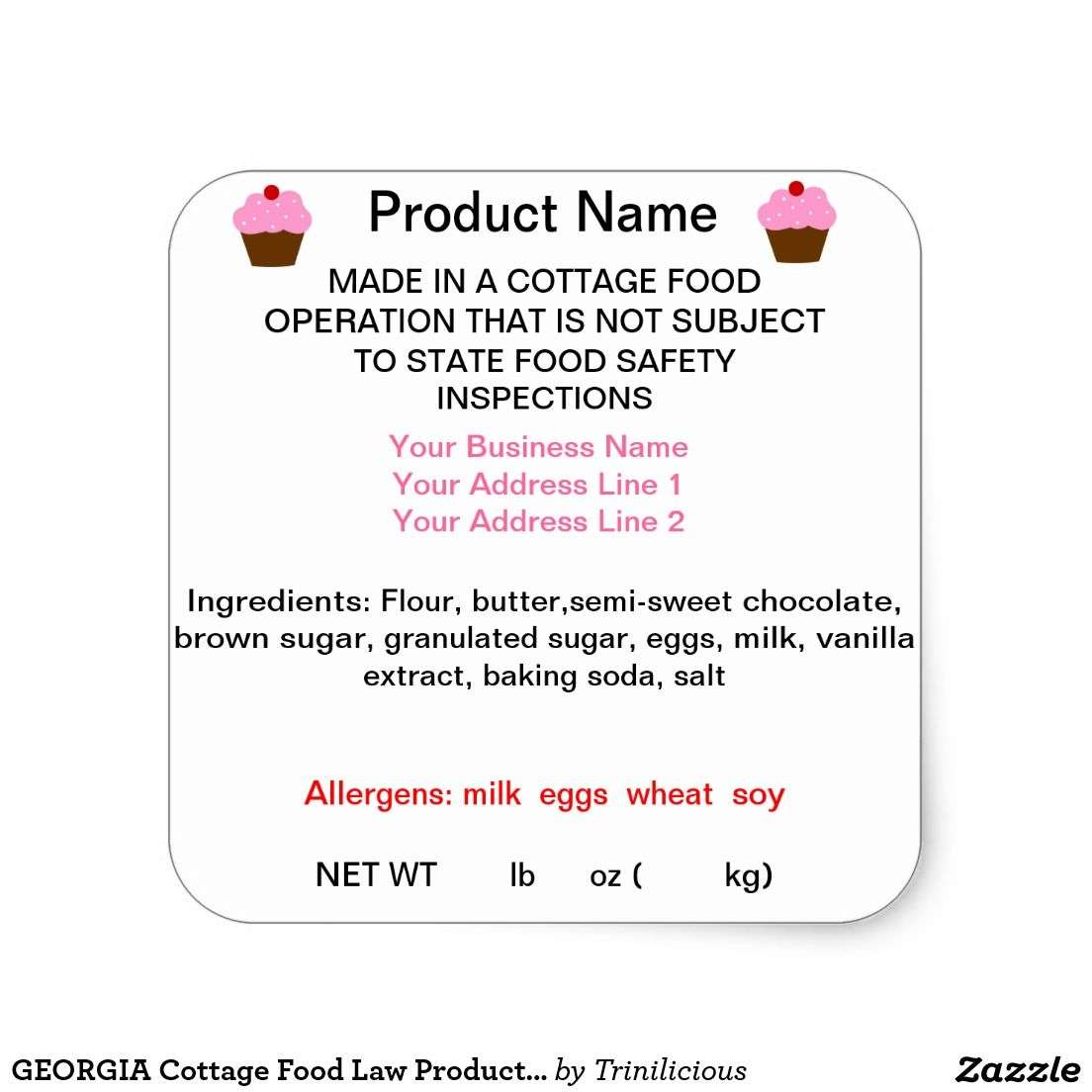GEORGIA Cottage Food Law Product Labels