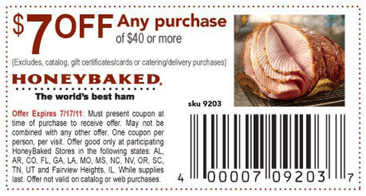 HoneyBaked Ham Coupon $7 off $40 Printable Coupon