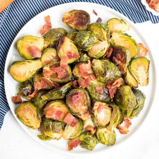 Oven Roasted Brussels Sprouts with Bacon Recipe {Easy Roasted Veggie}