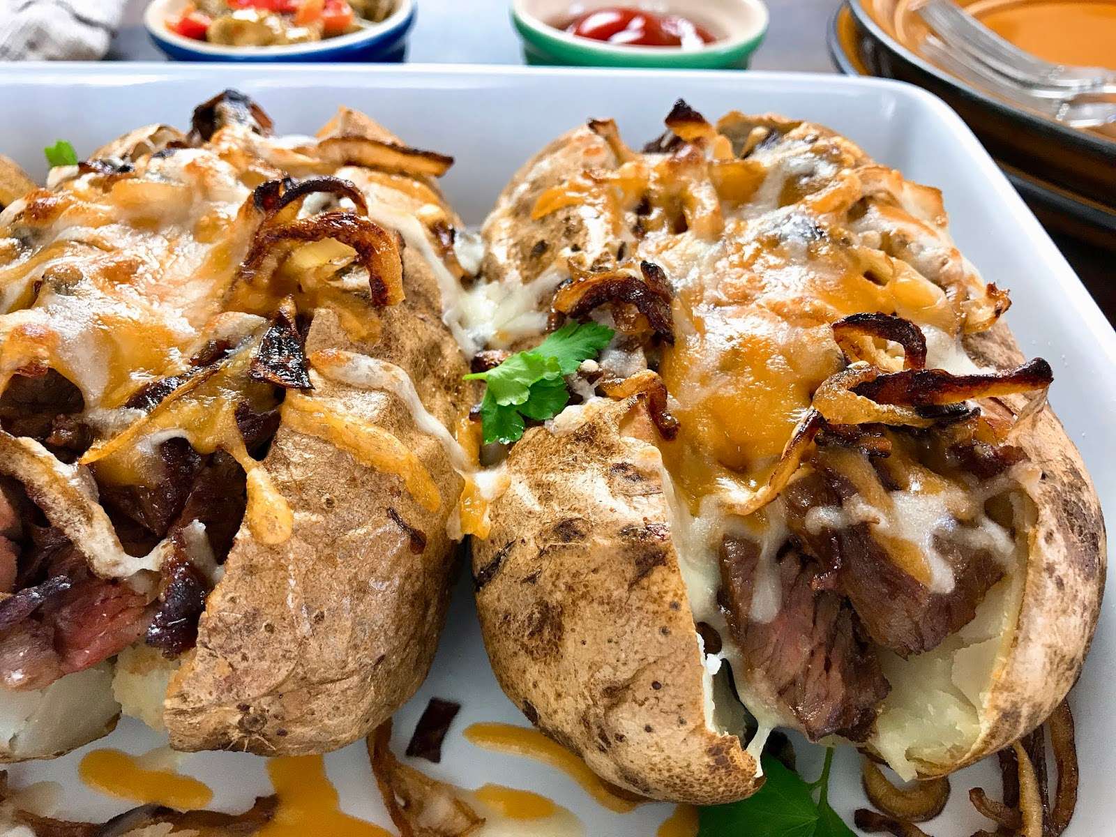 Philly Cheesesteak Loaded Baked Potatoes