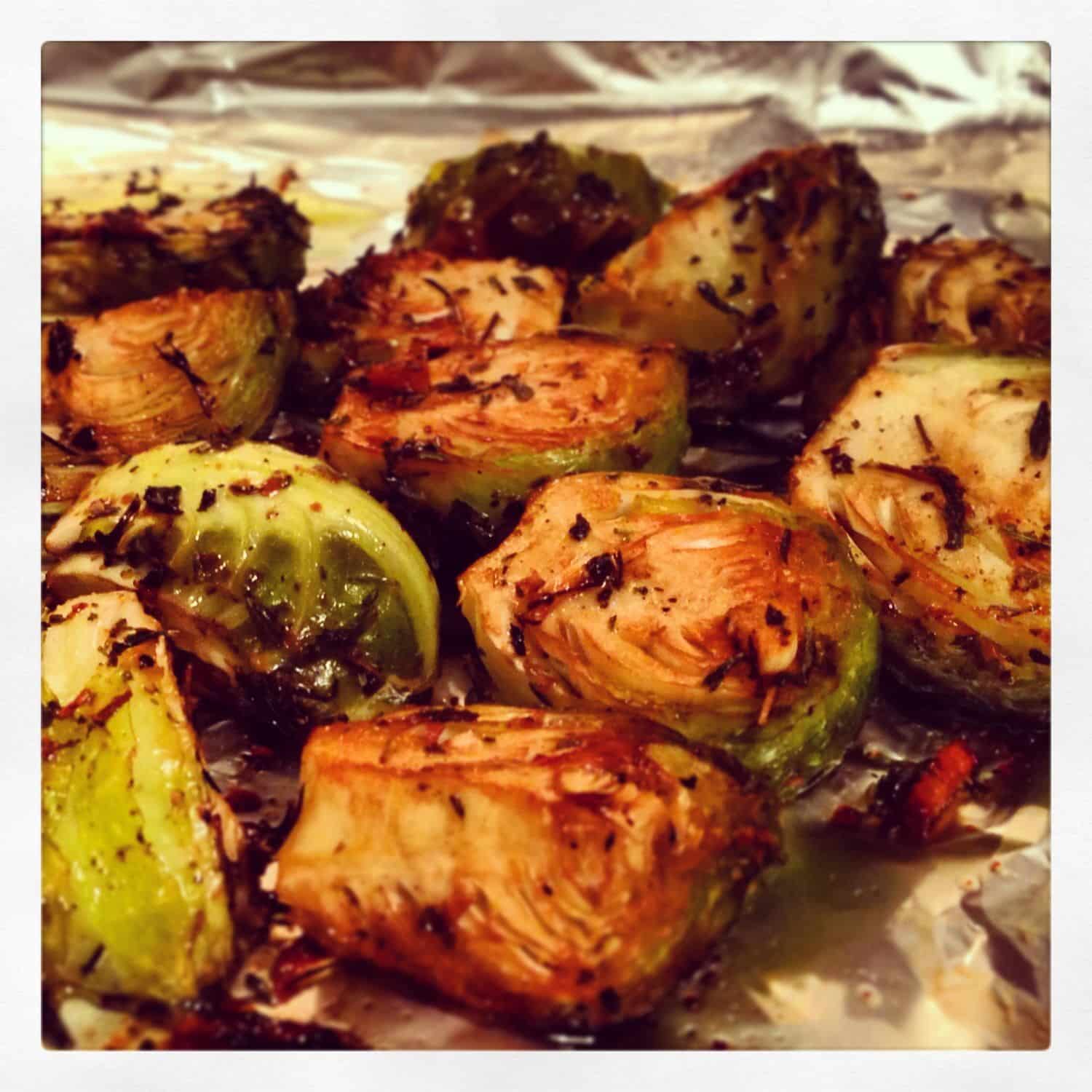 Roasted brussel sprouts with garlic, basil, thyme, salt, pepper, EVOO ...