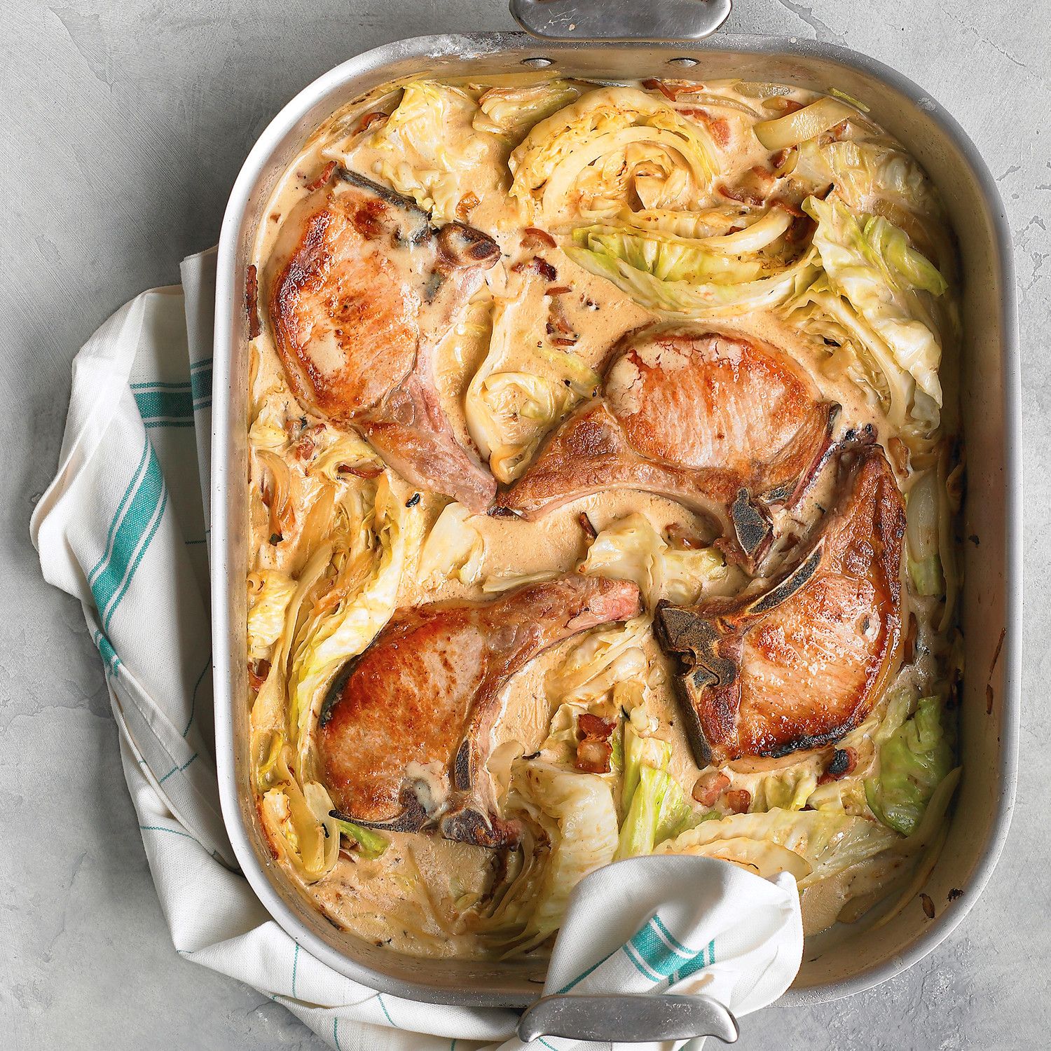 Sear the pork chops first, then bake them in this creamed cabbage and ...