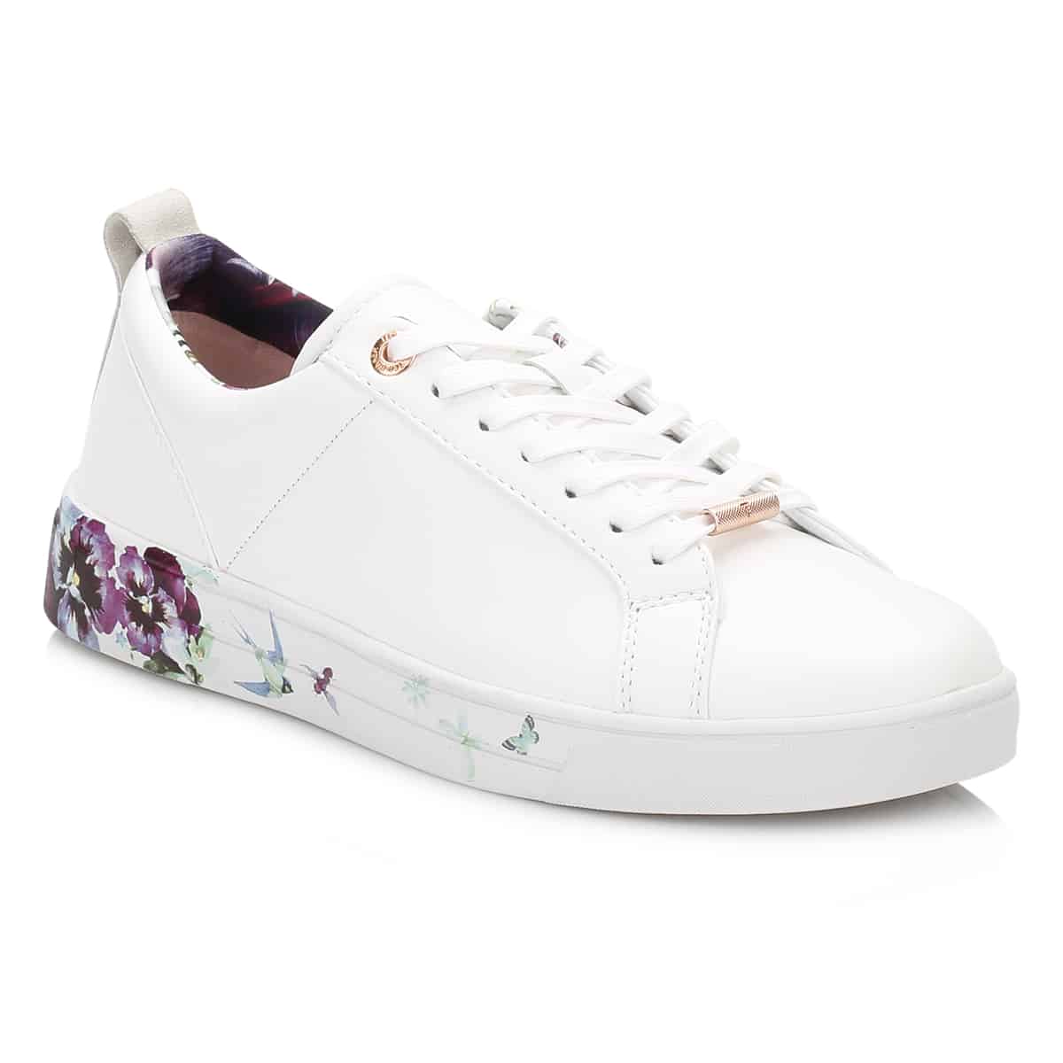 Ted Baker Womens White Barrica Trainers, Floral Sport Casual Leather ...
