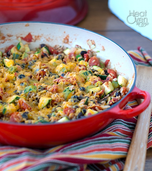 Zucchini, Black Bean and Rice Skillet ~ Heat Oven to 350